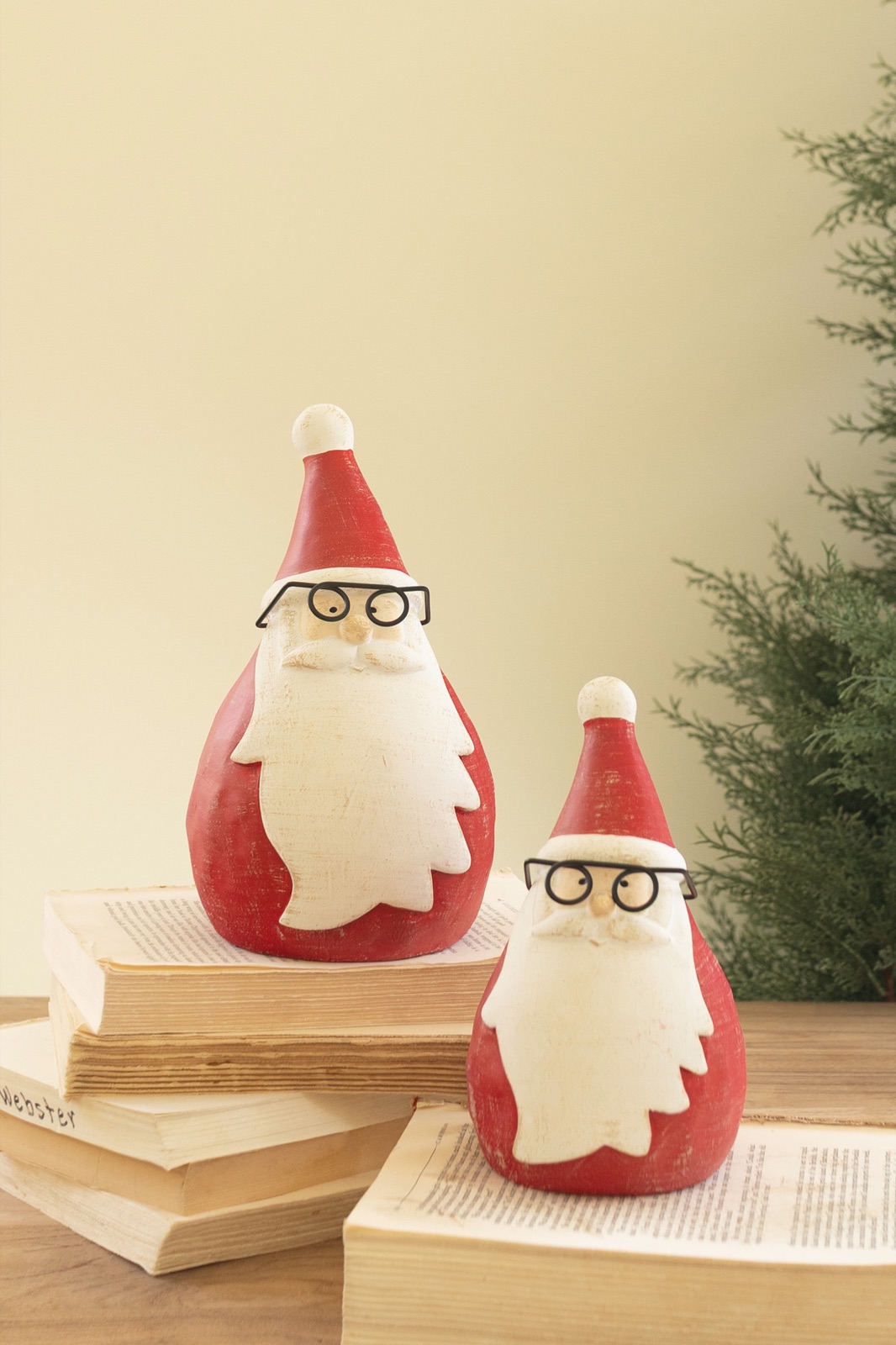 Set of Two Cement Santas with Glasses