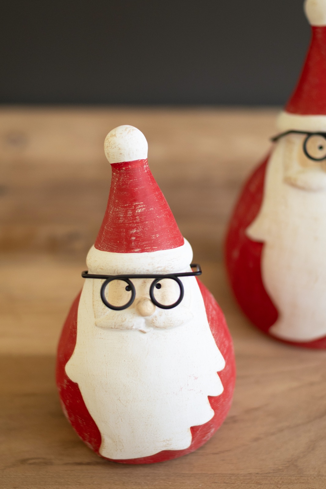 Set of Two Cement Santas with Glasses