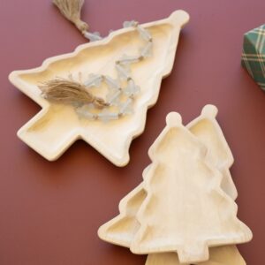 Set of Three Carved Wood Christmas Tree Platters