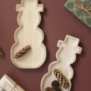 Set of Two Carved Wood Snowmen Trays (min 2)