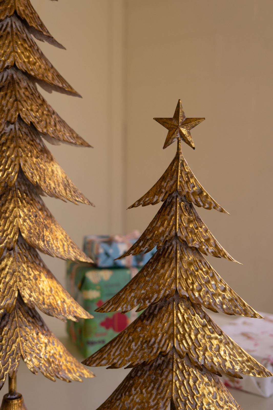 Set of Two Antique Gold Christmas Trees