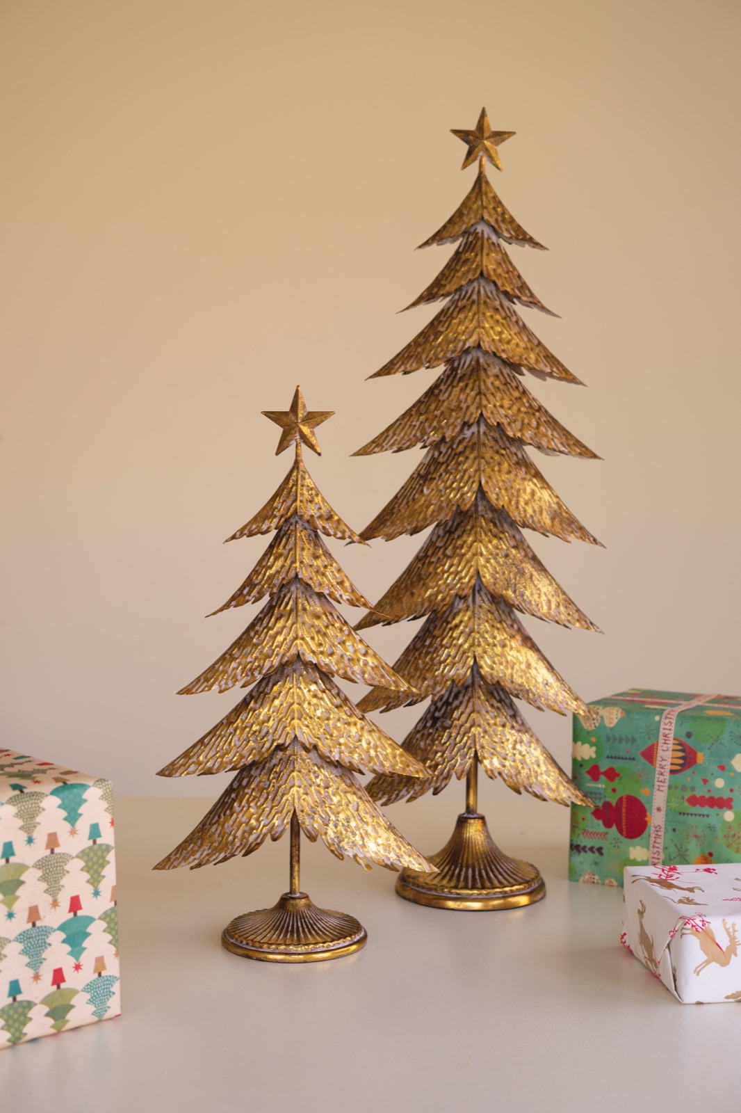Set of Two Antique Gold Christmas Trees