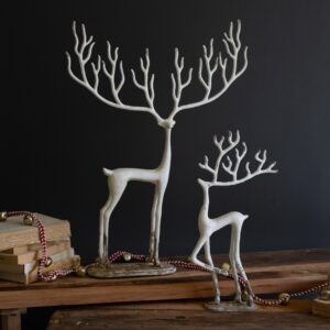 Set of Two White Cast Iron Deer