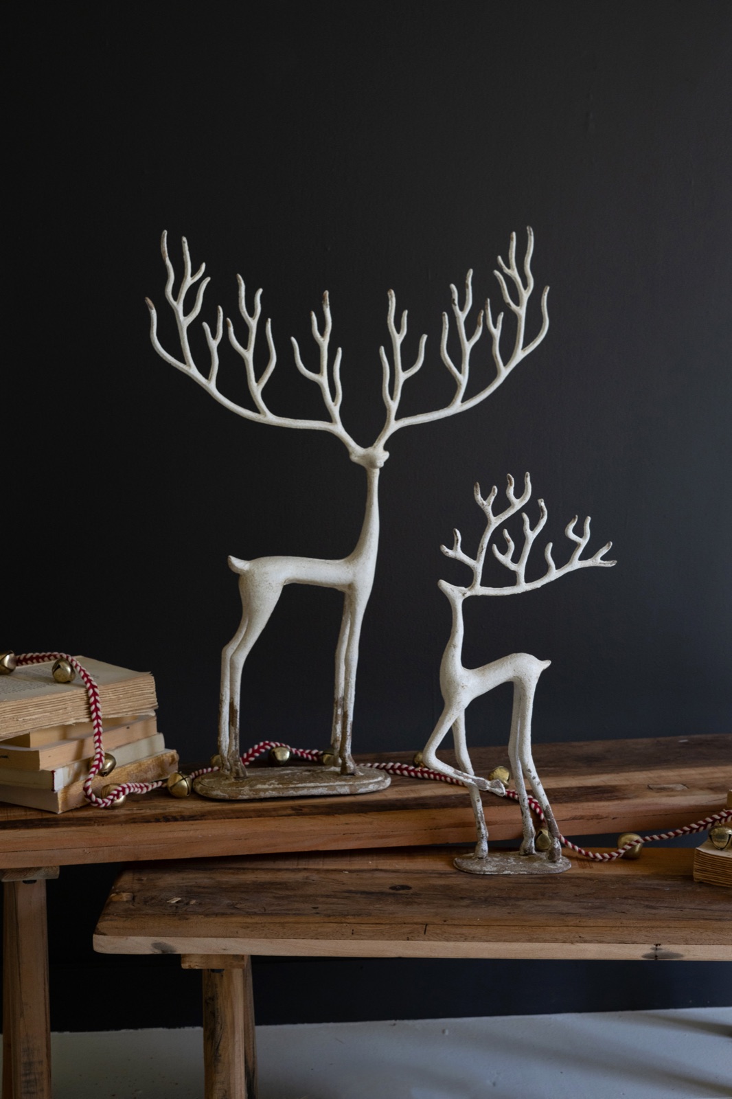 Set of Two White Cast Iron Deer