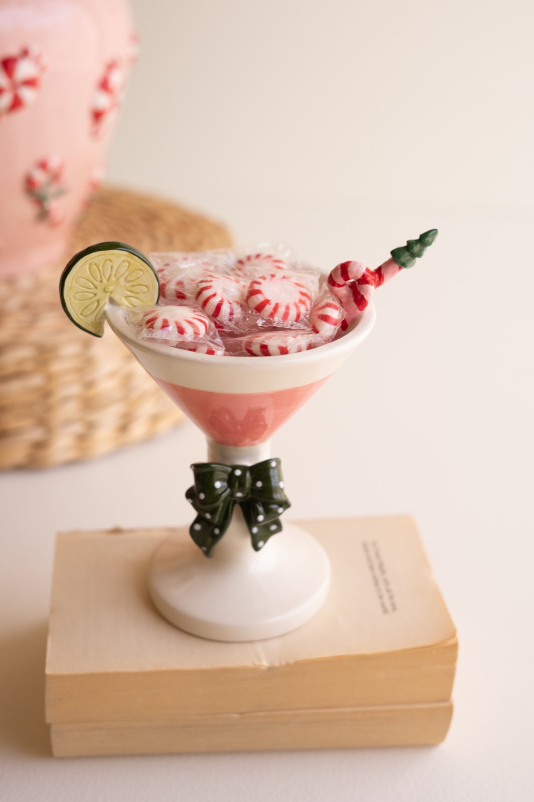 Set of Two Ceramic Christmas Martini Glasses