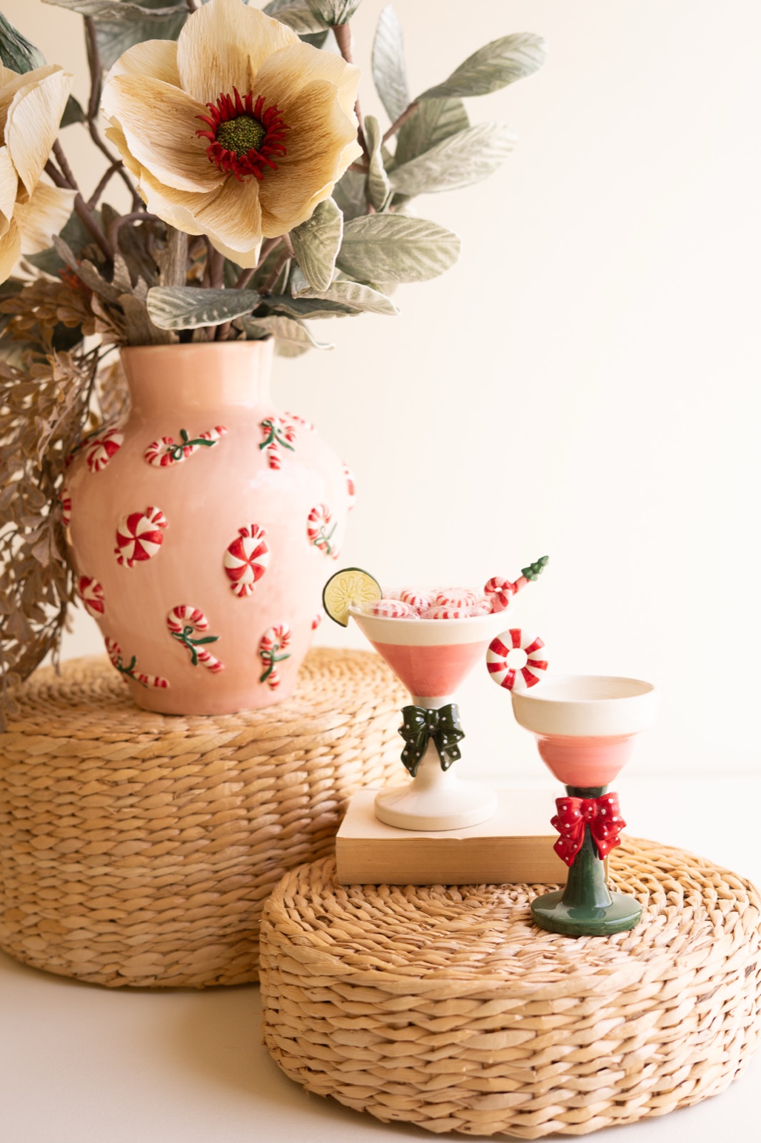 Set of Two Ceramic Christmas Martini Glasses