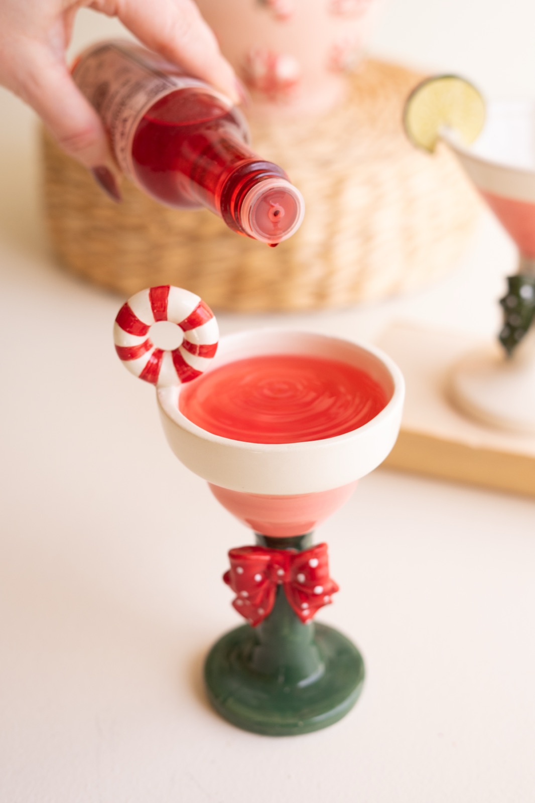 Set of Two Ceramic Christmas Martini Glasses