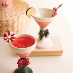 Set of Two Ceramic Christmas Martini Glasses