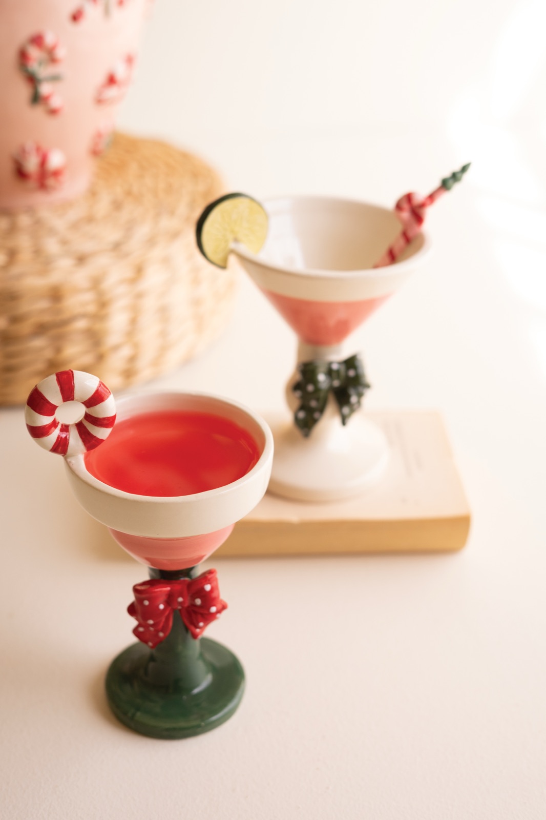 Set of Two Ceramic Christmas Martini Glasses