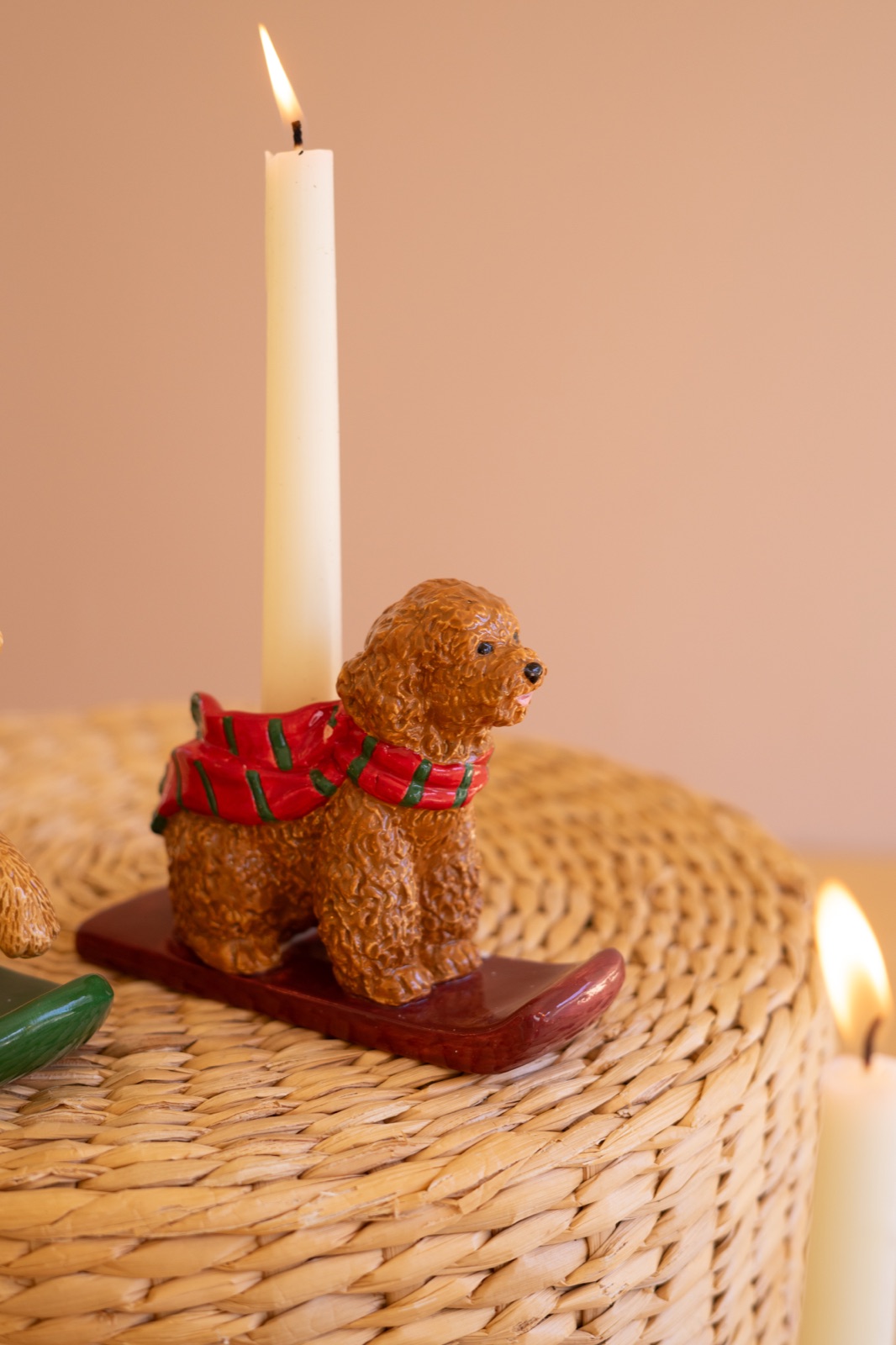 Set of Five Ceramic Christmas Dog Taper Candle Holders