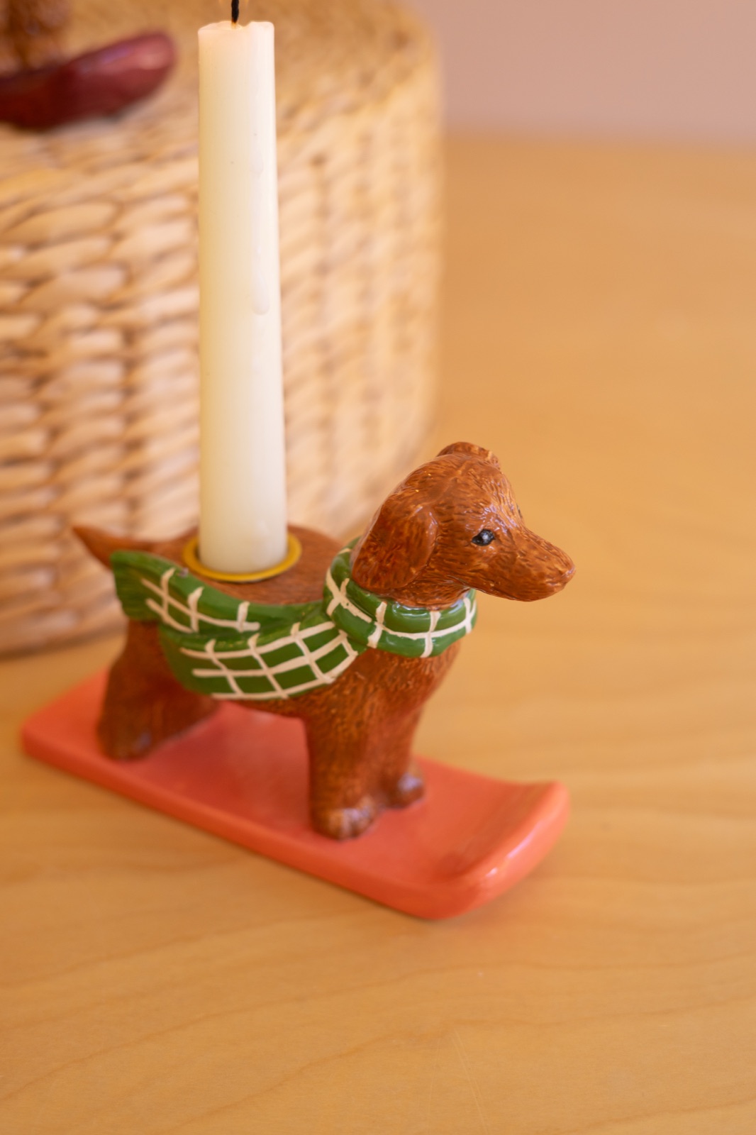 Set of Five Ceramic Christmas Dog Taper Candle Holders