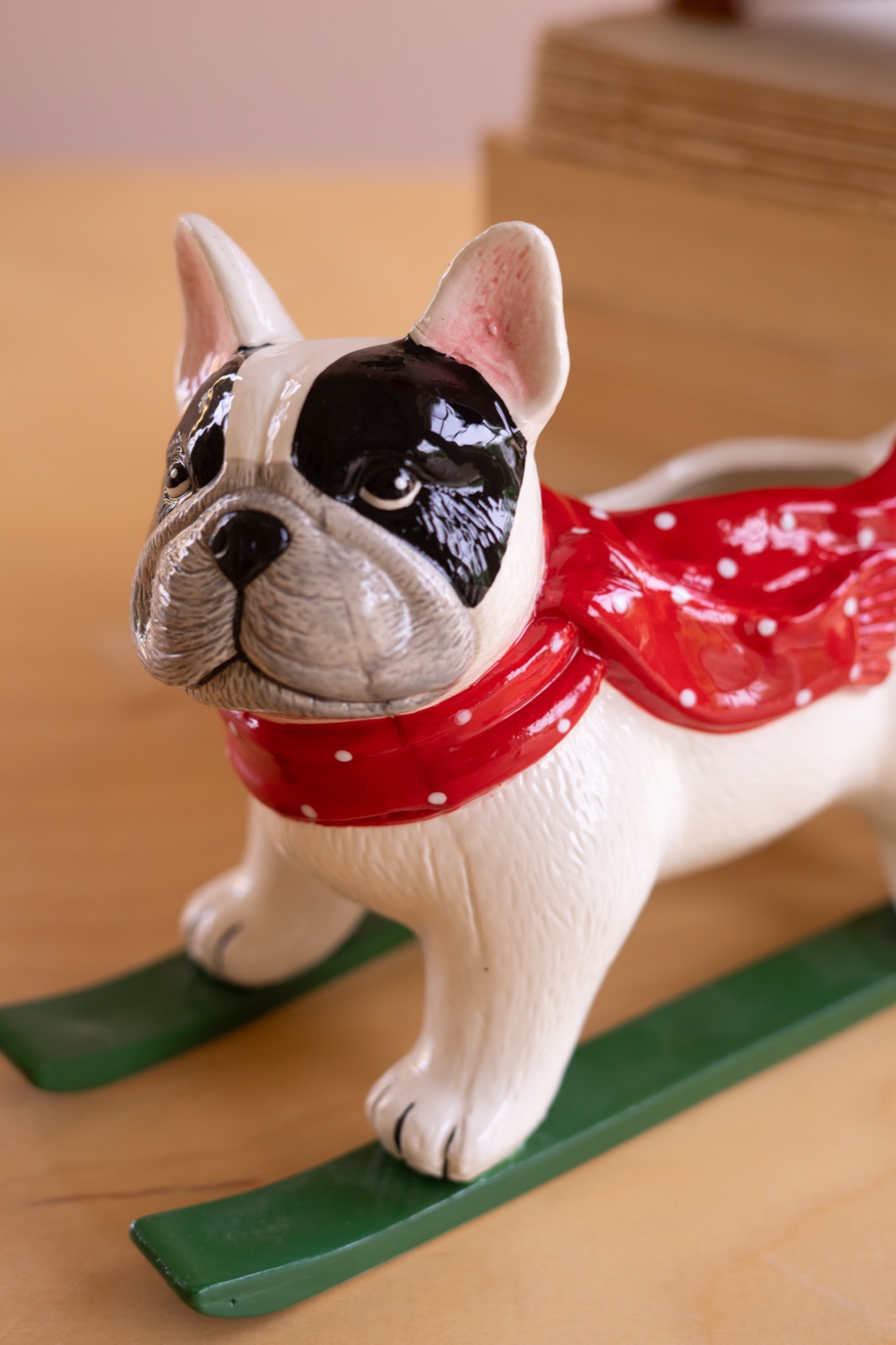 Ceramic Christmas Skiing Dog