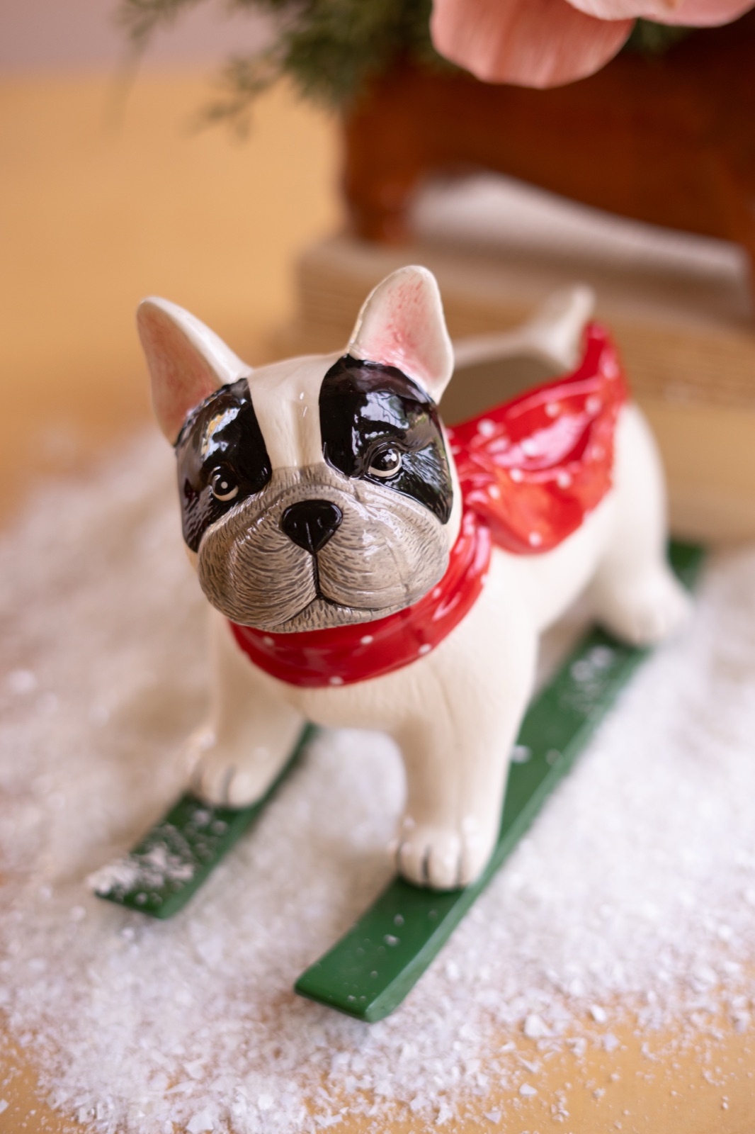 Ceramic Christmas Skiing Dog