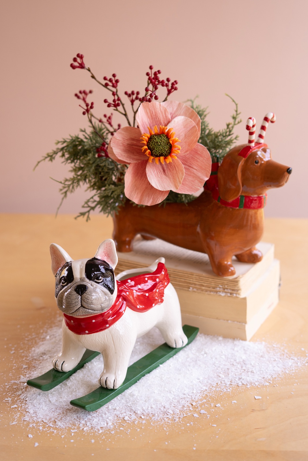 Ceramic Christmas Skiing Dog