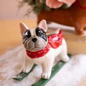 Ceramic Christmas Skiing Dog