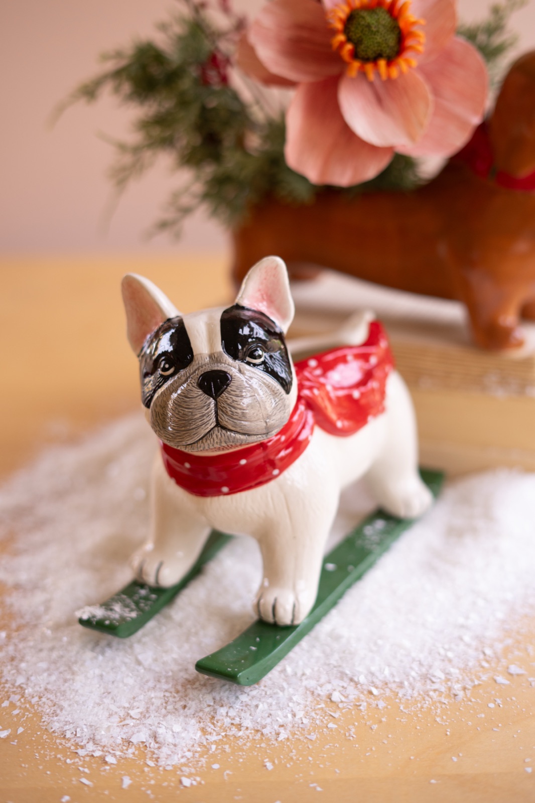 Ceramic Christmas Skiing Dog
