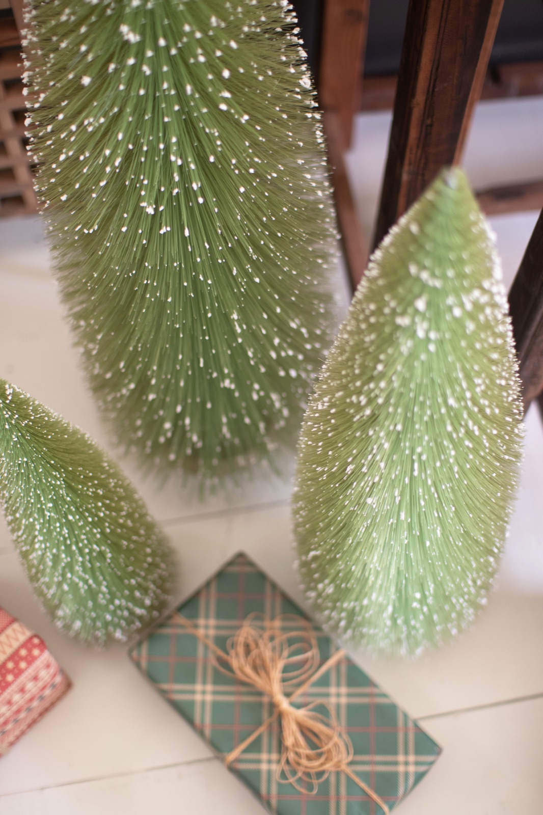 Set of Three Giant Bottle Brush Christmas Trees