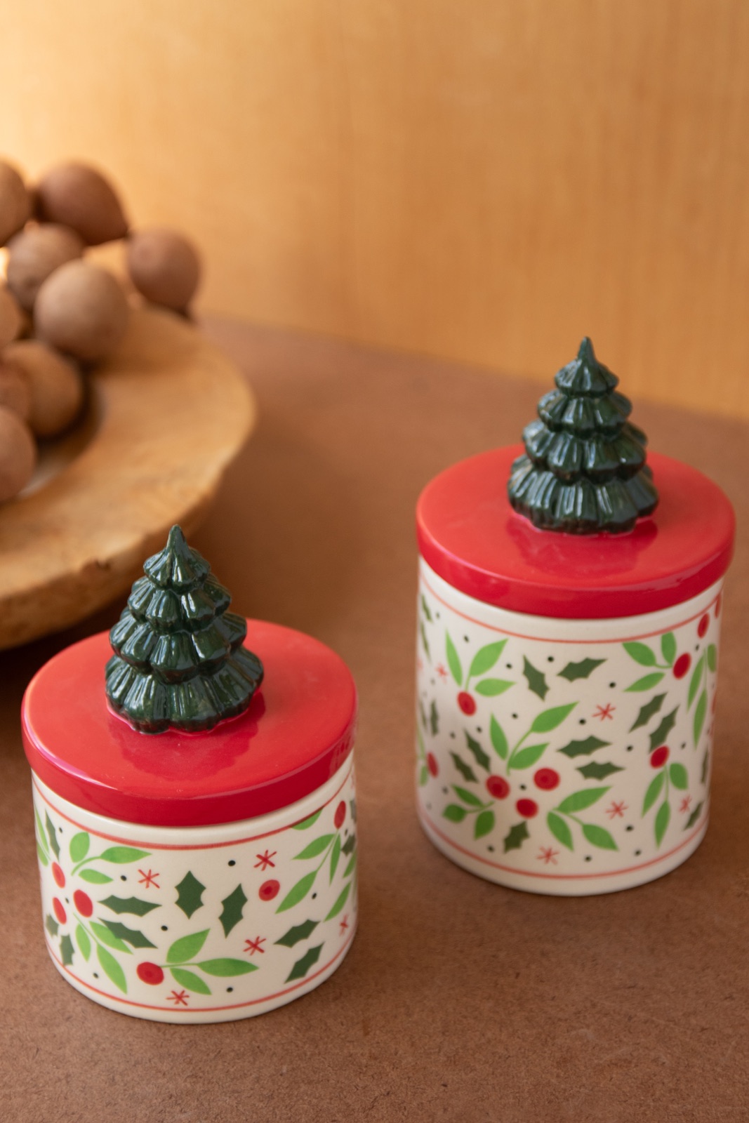 Set of Two Ceramic Christmas Candy Jars