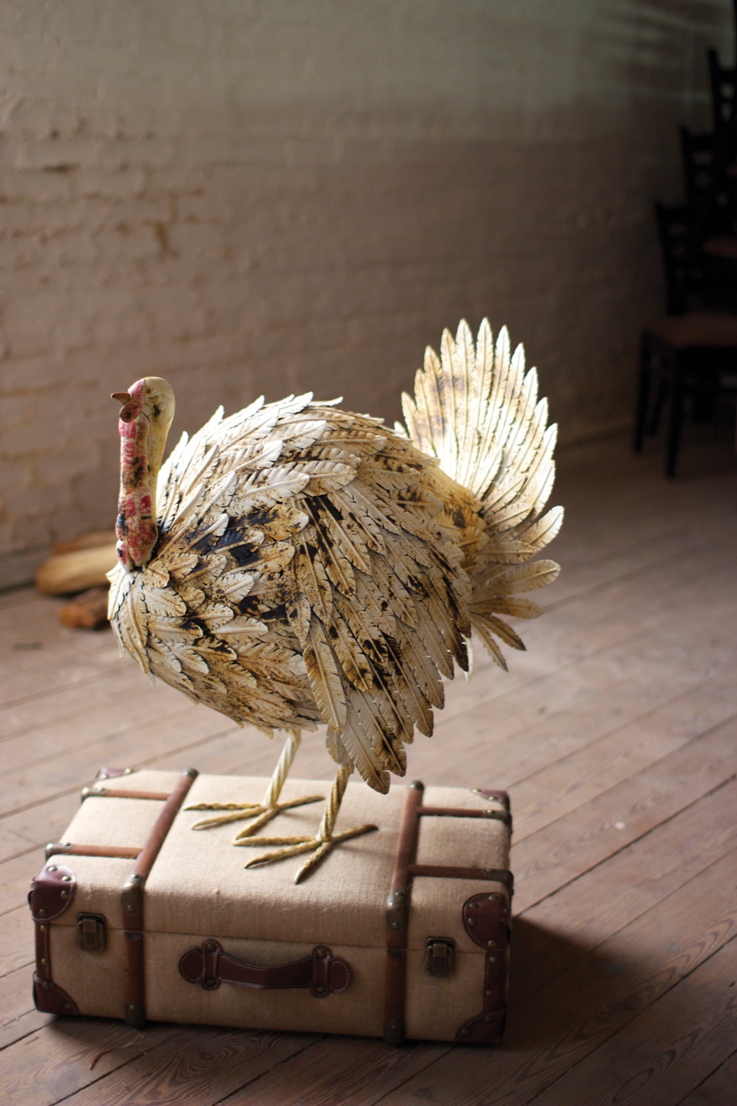 Antique White Painted Metal Turkey
