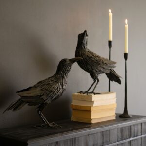 Set of Two Black Metal Halloween Crows