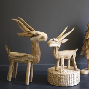 Set of Two Rustic Teak Reindeer