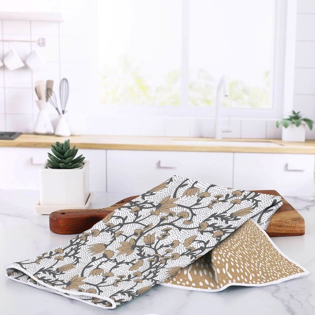 Fleur Tan Eco Kitchen Tea Towel - Image 2
