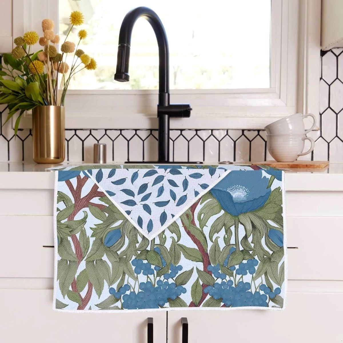 Icelandic Poppies Blue Eco Kitchen Tea Towel - Image 2