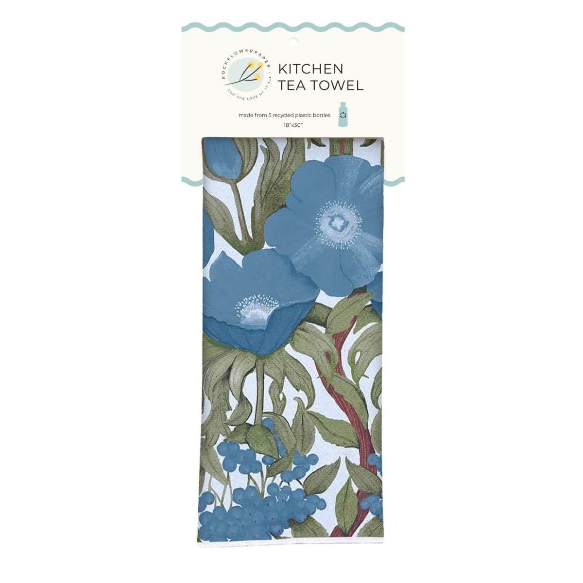 Icelandic Poppies Blue Eco Kitchen Tea Towel - Image 3