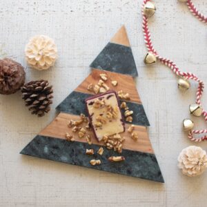 Green Marble and Acacia Wood Christmas Tree Cutting Board