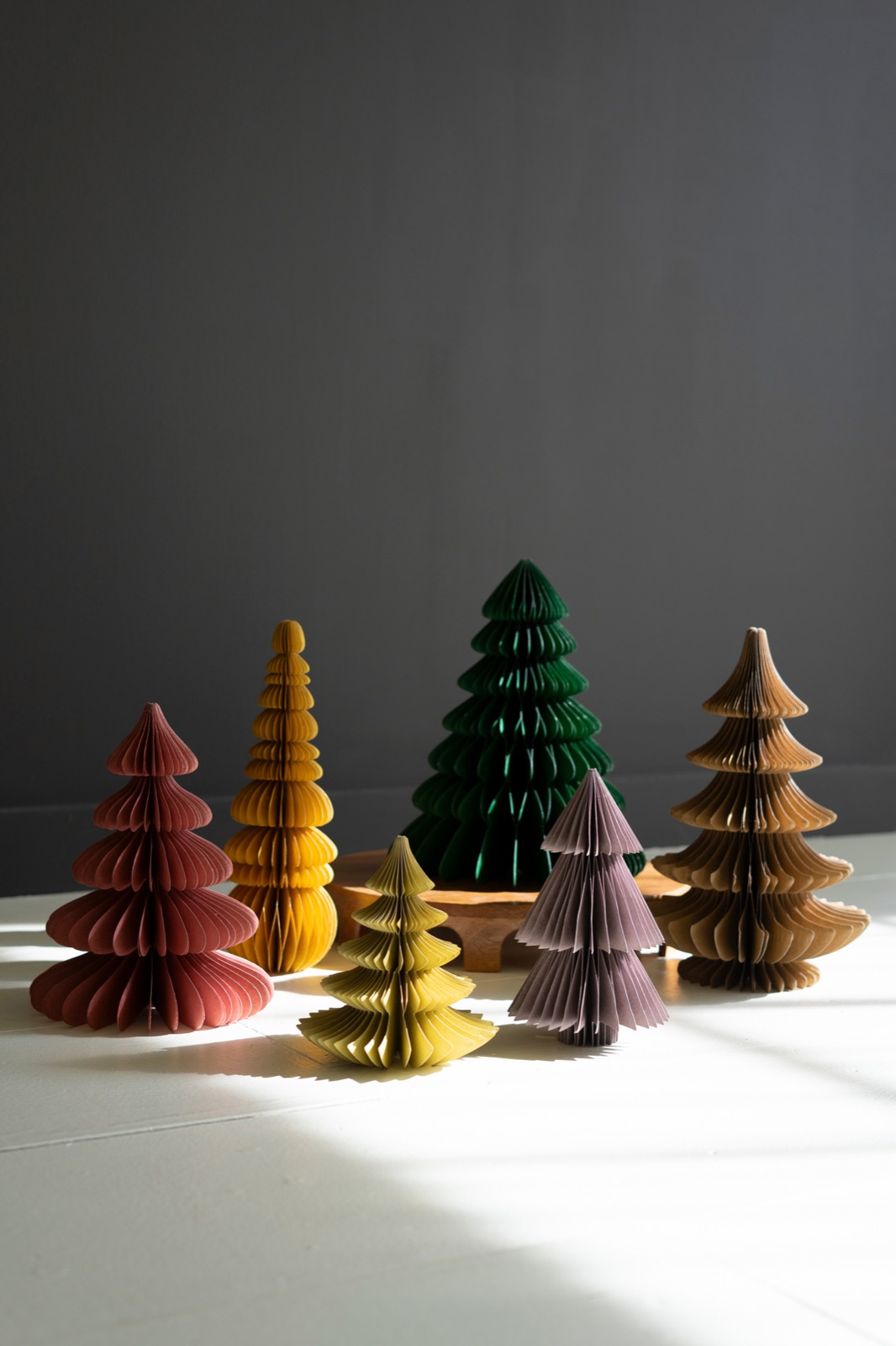 Set of Six Jewel Tone Accordion Paper Christmas Trees