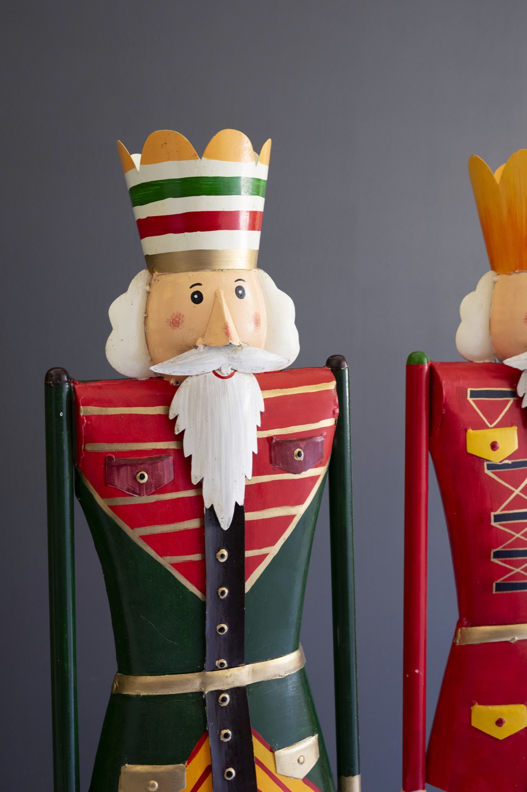 Set of Two Painted Metal and Wood Nutcrackers