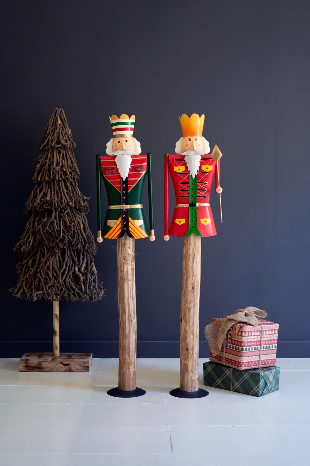 Set of Two Painted Metal and Wood Nutcrackers