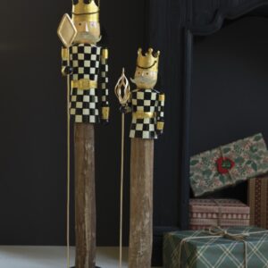 Set of Two Painted Metal and Wood Checkerboard Nutcrackers