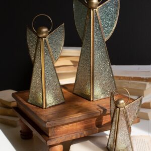 Set of Three Antique Brass and Glass Christmas Angels Tlite Holder