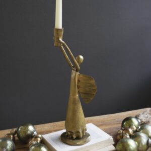 Metal Christmas Angel Taper Candle Holder - Antique Gold