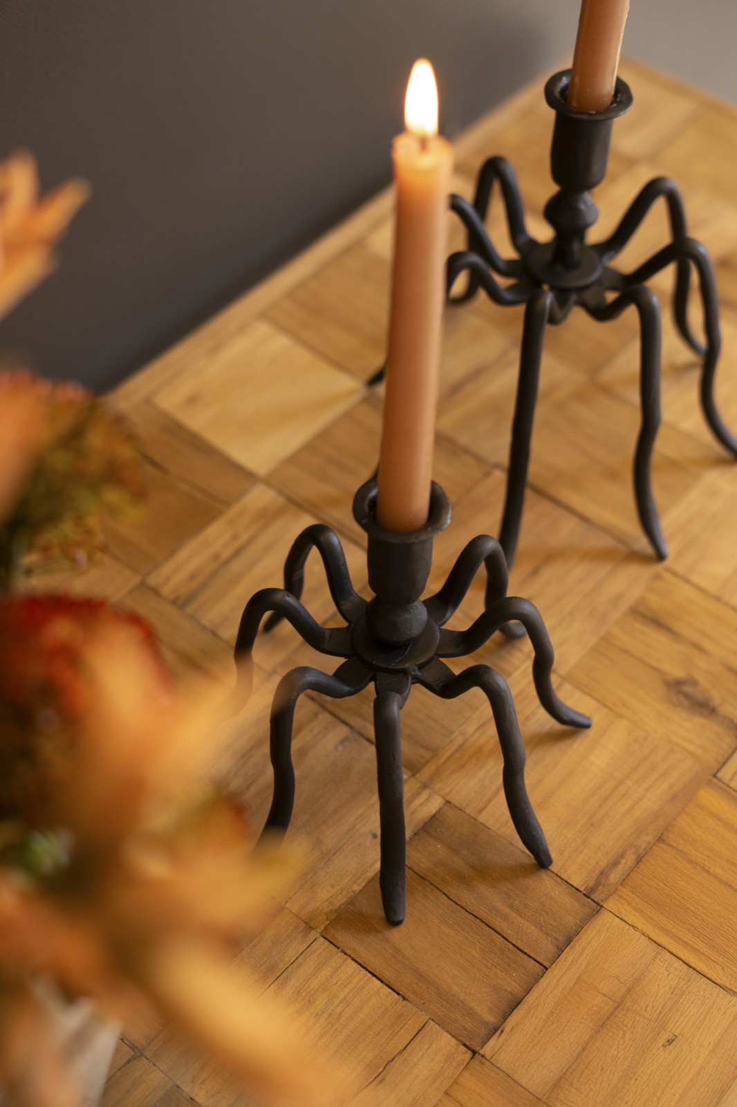 Set of Two Spider Taper Candle Holders