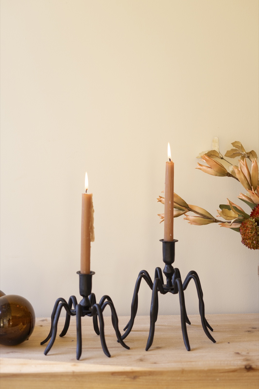 Set of Two Spider Taper Candle Holders