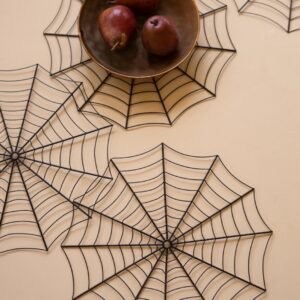 Set of Four Black Wire Spider Web Placemats