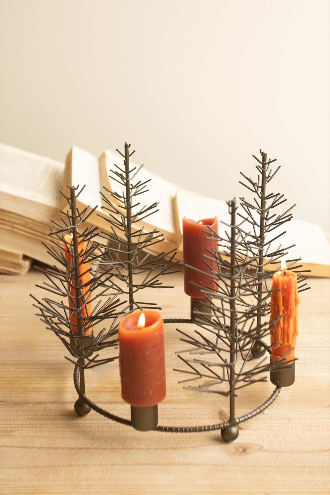 Round Wire Christmas Trees Tabletop Taper Candelabra