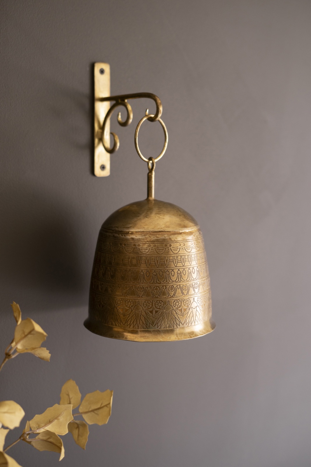 Antique Brass Bell and Wall Bracket