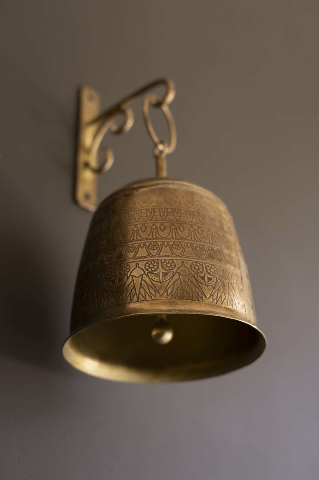 Antique Brass Bell and Wall Bracket