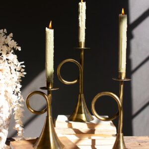 Set of Three Antique Brass Trumpet Taper Candle Holders (min 2)