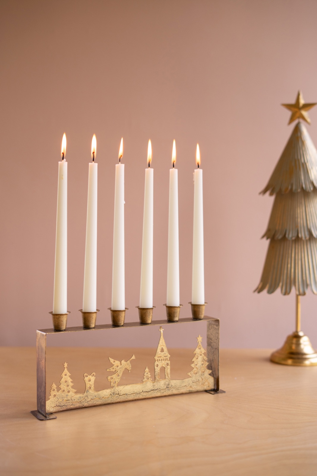 Antique Gold Table Top Christmas Taper Candelabra