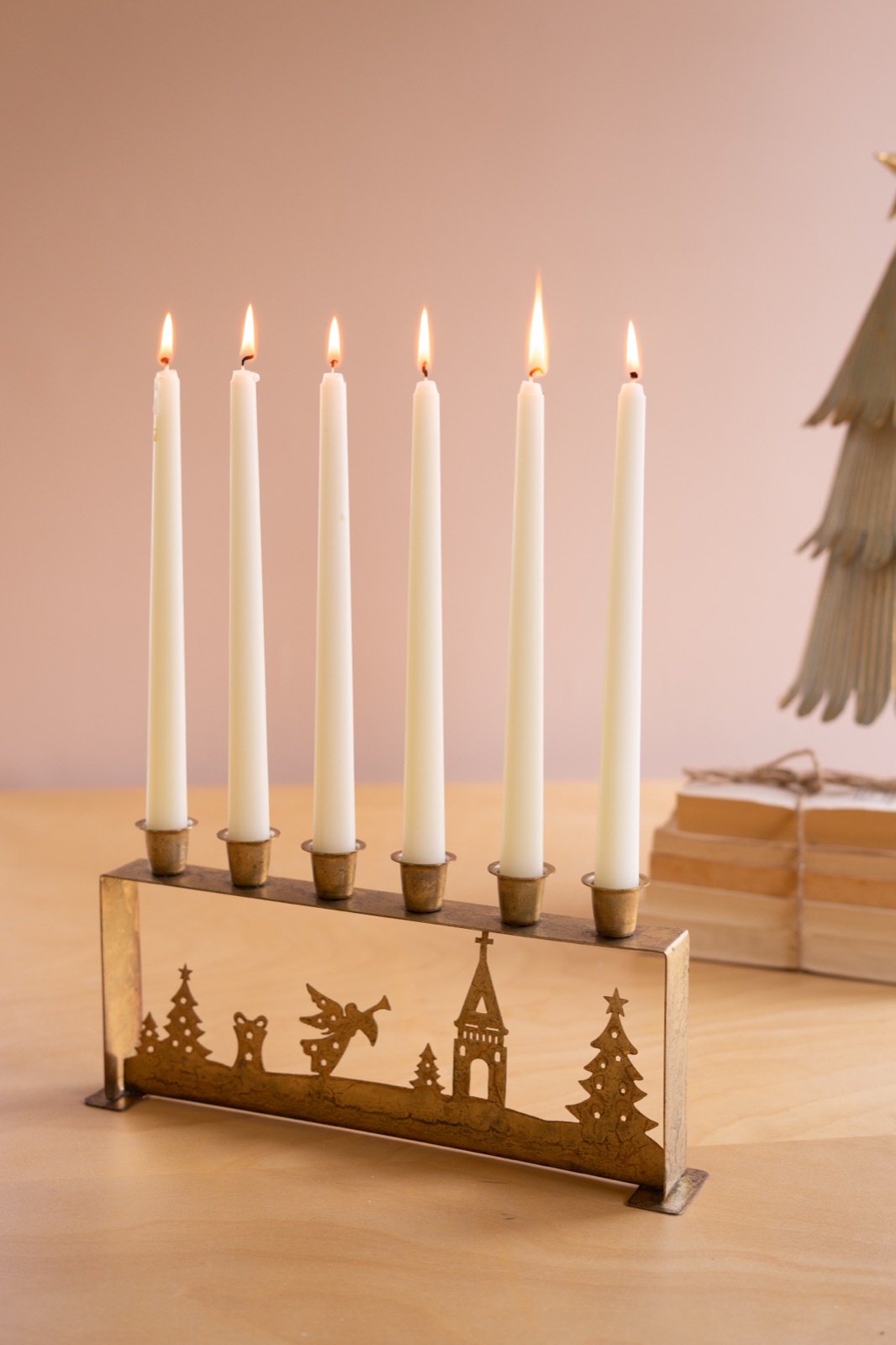 Antique Gold Table Top Christmas Taper Candelabra