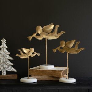 Set of Three Table Top Angels on Metal Bases