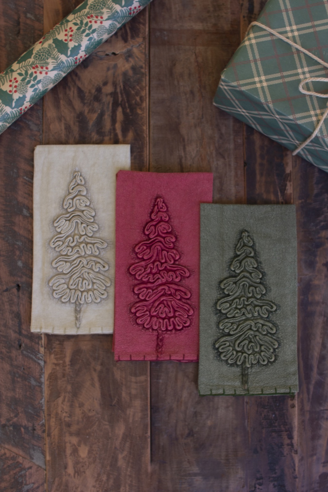 Set of Three Christmas Tree Kitchen Towels