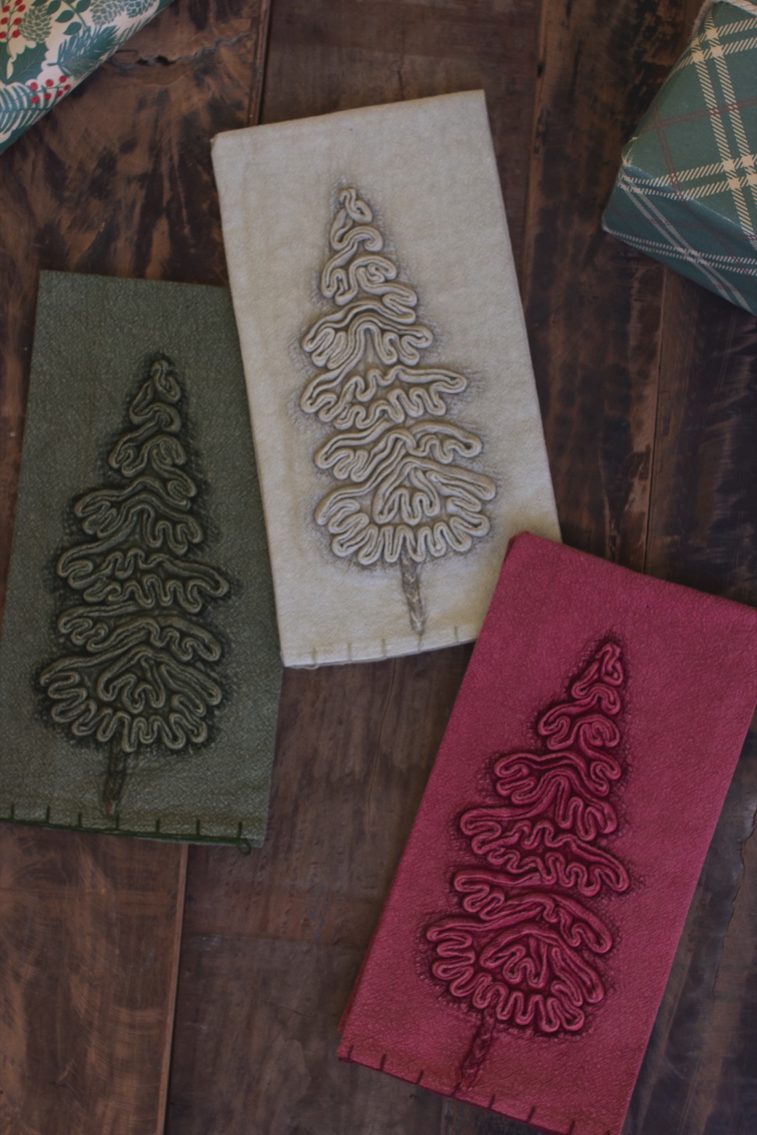Set of Three Christmas Tree Kitchen Towels