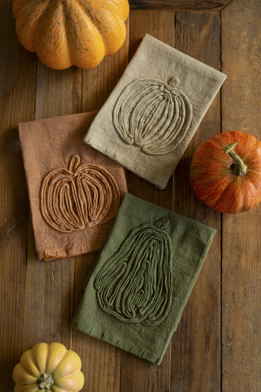 Set of Three Embroidered Tea Towels - Thanksgiving