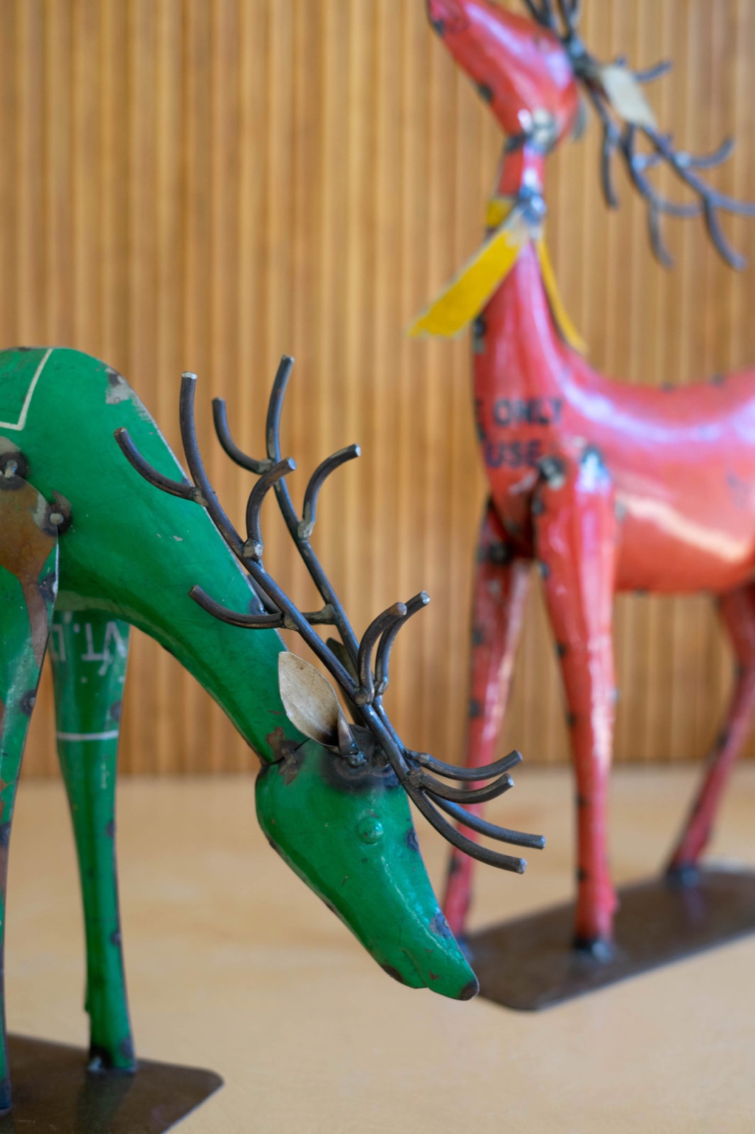 Set of Two Recycled Metal Deer - One Each Color