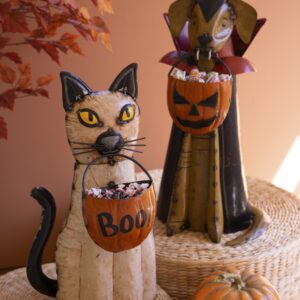 Set of Two Recycled Metal Halloween Cat and Dog